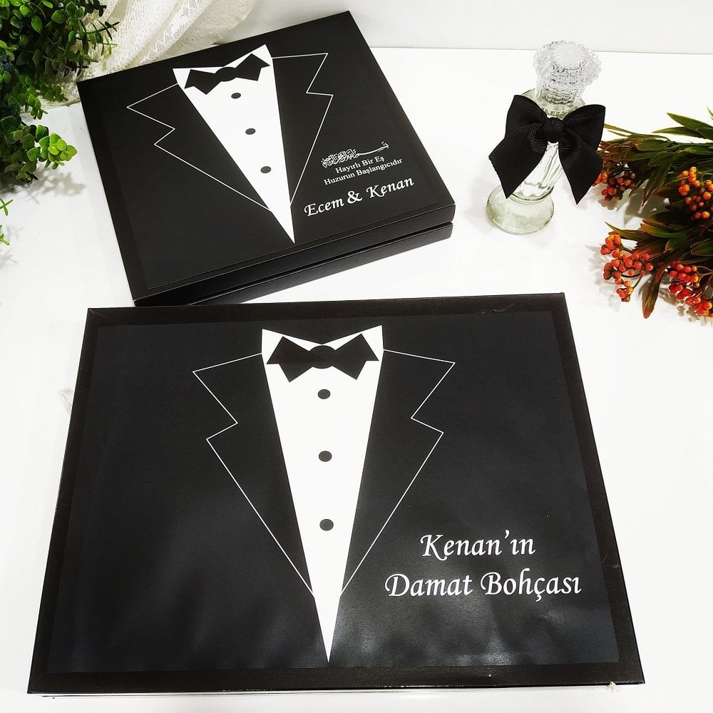 Kişiye Özel Damat Bohça Çikolatası Karton Kutulu Kolonya Şişesi Hediye