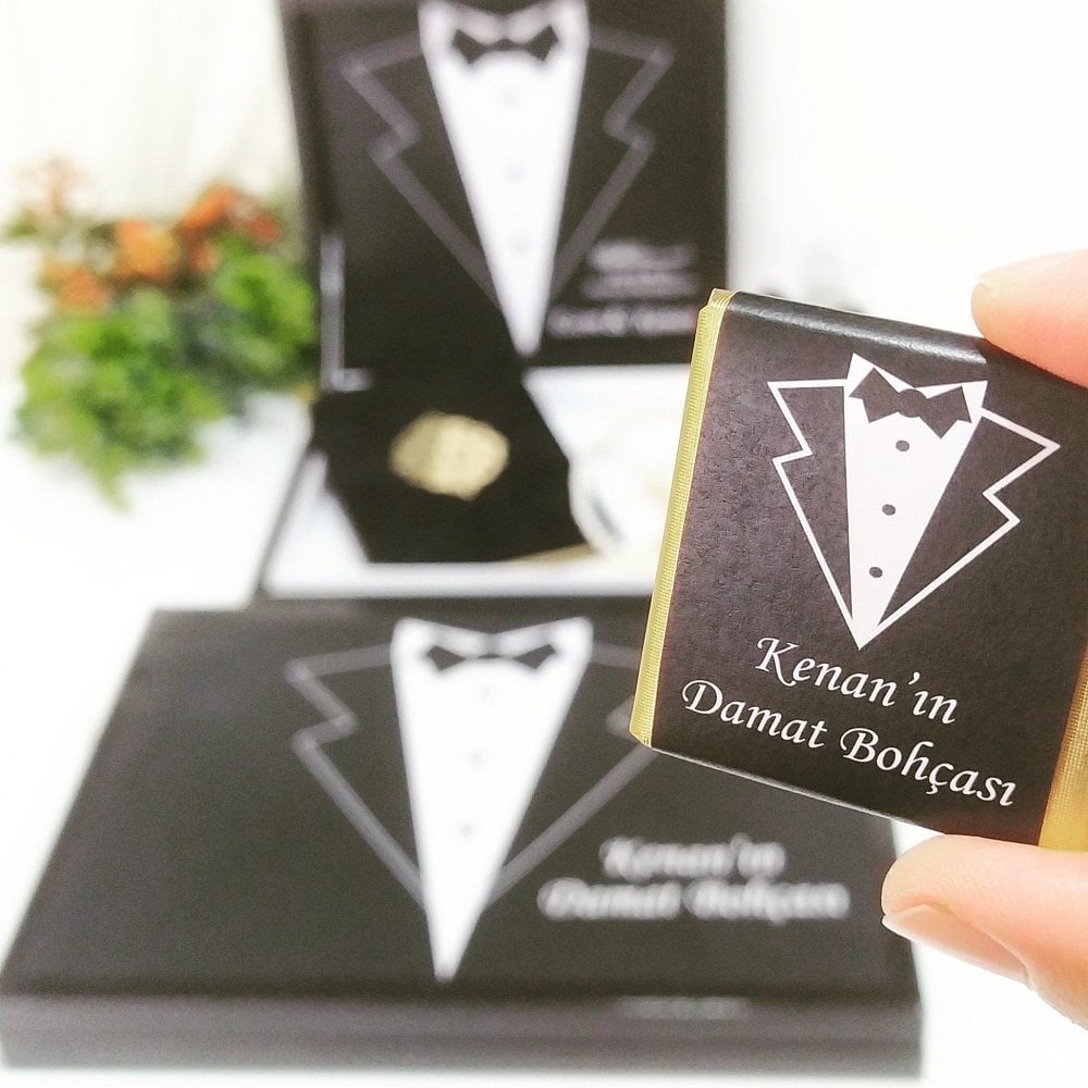 Kişiye Özel Damat Bohça Çikolatası Karton Kutulu Kolonya Şişesi Hediye