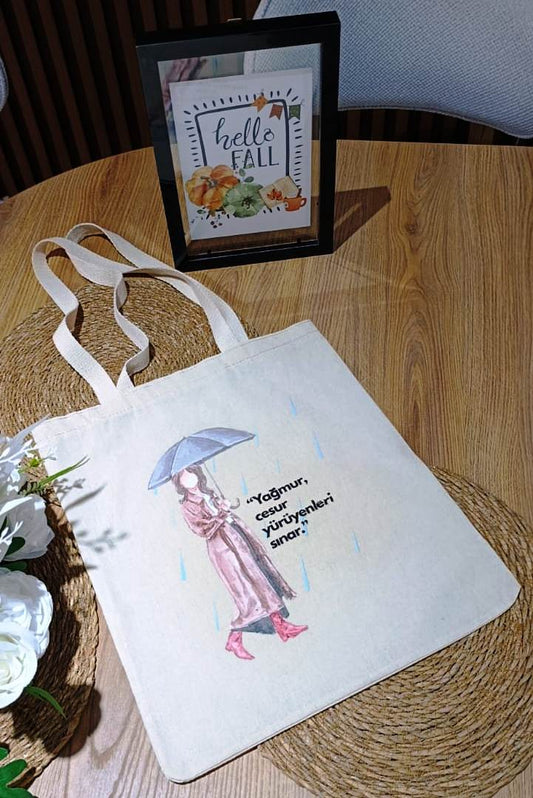 DTF baskılı sonbahar koleksiyonu bez çanta, günlük kullanım için zarif, dayanıklı ve doğadan ilham alan bir model – Hepiden