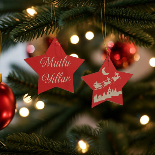 Ahşap Yıldız Yılbaşı Çam Ağacı Süsü, Yılbaşı Kapı ve Oda Süsü