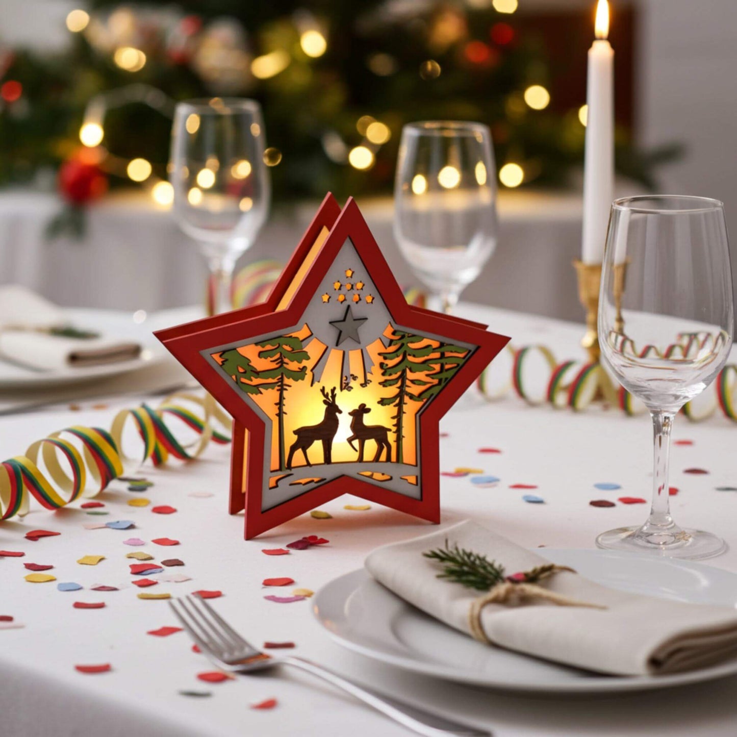 Yılbaşı Masası Dekoru, Yılbaşı Ağacı Süsü, Yeni Yıl Temalı Ahşap Mumluk