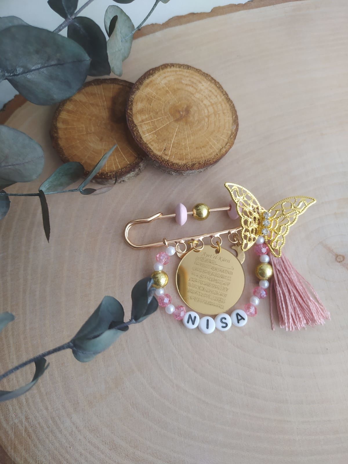 Ayetel Kürsi Dualı İsimli Süslemeli Bebek Nazarlık Yaka İğnesi, Bebek Maşallah İğnesi, Bebek Hediye