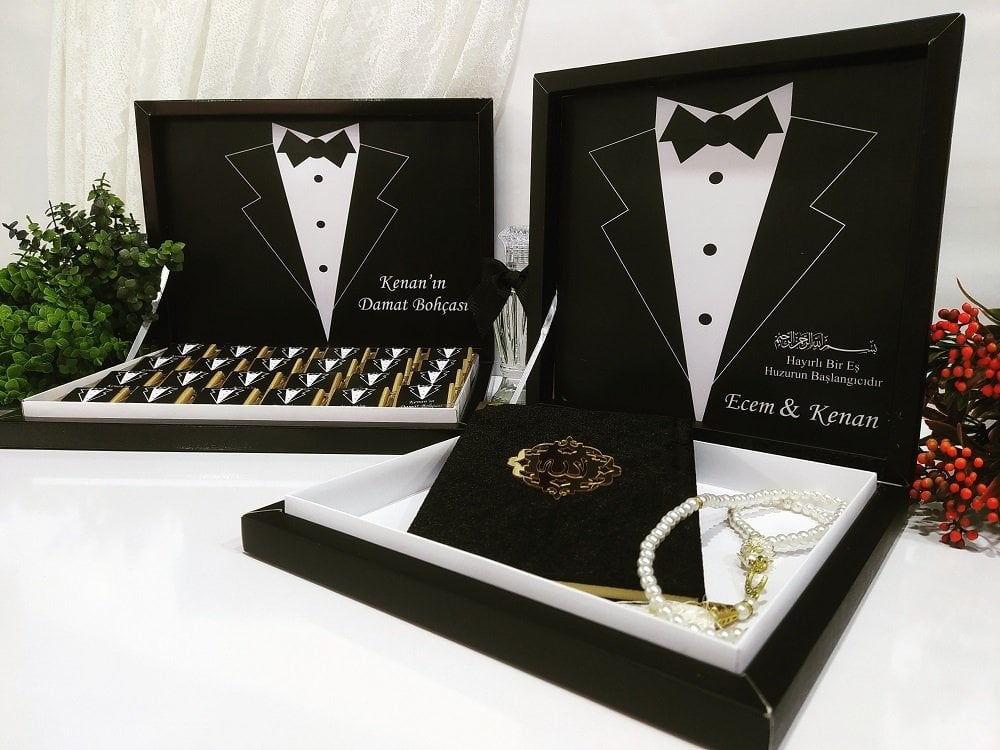 Kişiye Özel Damat Bohça Çikolatası Karton Kutulu Kolonya Şişesi Hediye